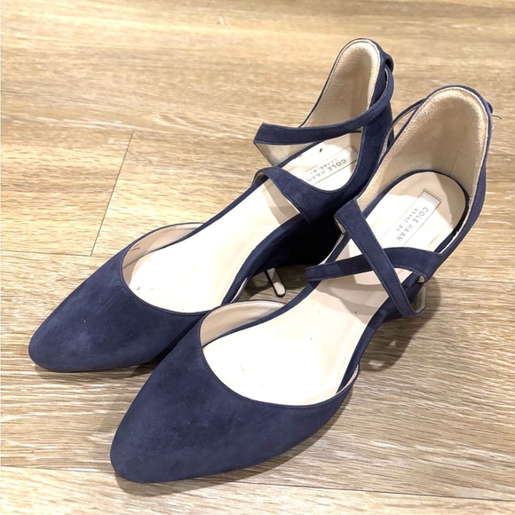 Cole Haan Grand OS Women's Size 8B Blue Suede Wedge Heel Ankle Strap Sandals - Picture 1 of 7